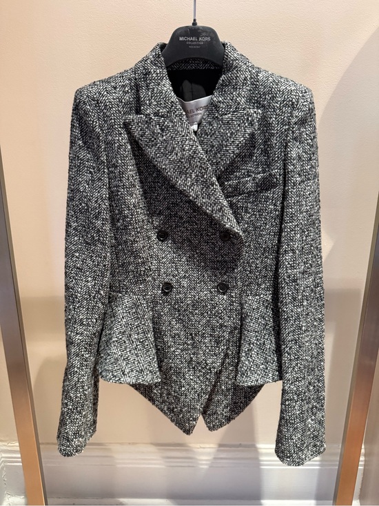 Michael Kors Jackets & Blazers - Michael Kors Women's Black & White Herringbone Double-Breasted Peplum Blazer